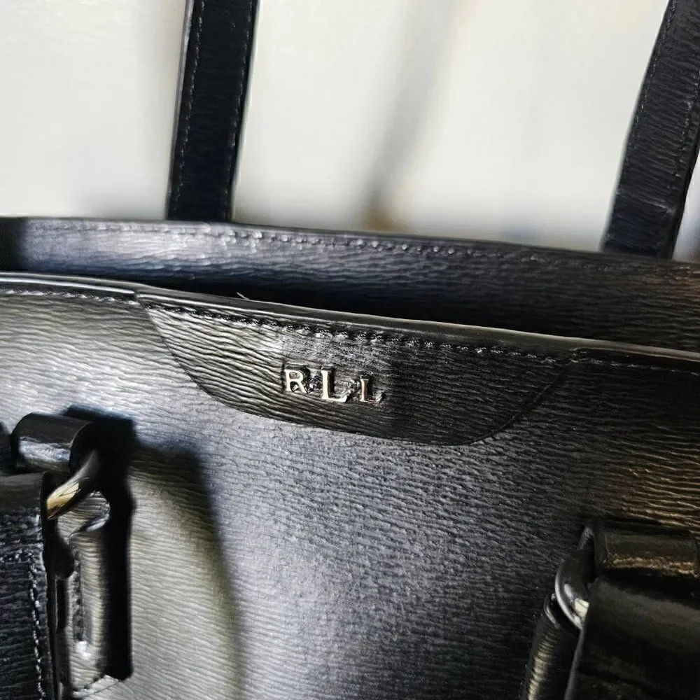 LIKE NEW LAUREN RALPH LAUREN BLACK LEATHER SATCHEL / SHOULDER BAG MEDIUM